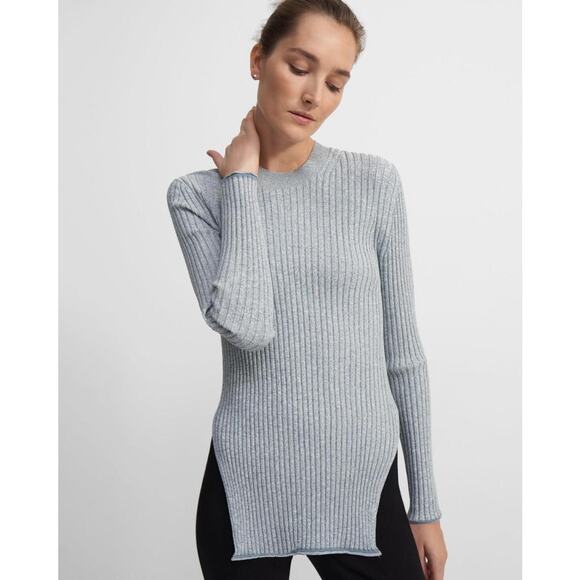 Theory Mouline Ribbed Tunic Sweater Women Medium Eggshell Blue Pullover - Picture 1 of 13